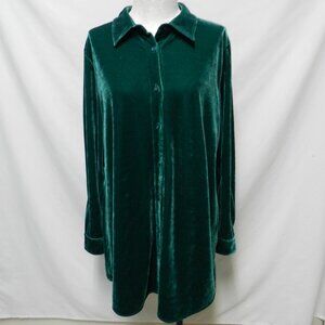 Soft Surroundings Velour Button tunic top blouse collared Green Size XL X-Large
